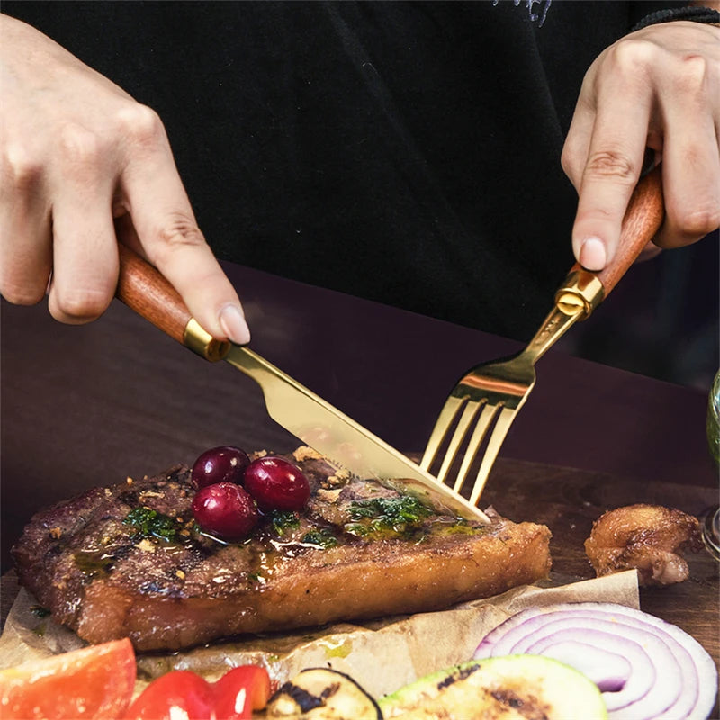 Classic Wooden Handle Cutlery Set